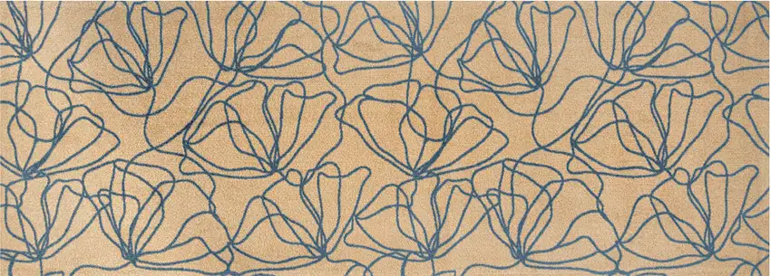 6' Beige and Blue Floral Washable Runner Rug With UV Protection Photo 1
