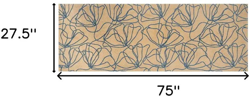 6' Beige and Blue Floral Washable Runner Rug With UV Protection Photo 5