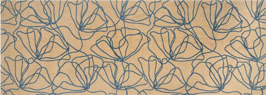 6' Beige and Blue Floral Washable Runner Rug With UV Protection Photo 3