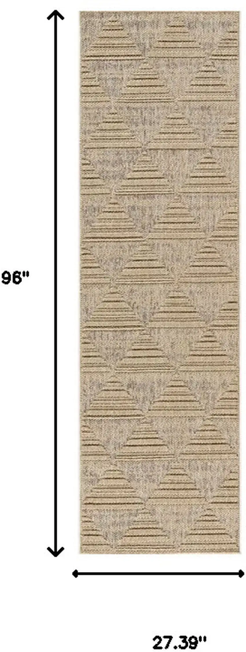 8' Beige and Brown Geometric Distressed Indoor Outdoor Runner Rug Photo 3