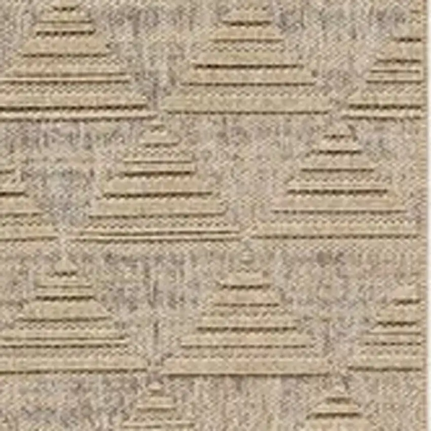 8' Beige and Brown Geometric Distressed Indoor Outdoor Runner Rug Photo 4
