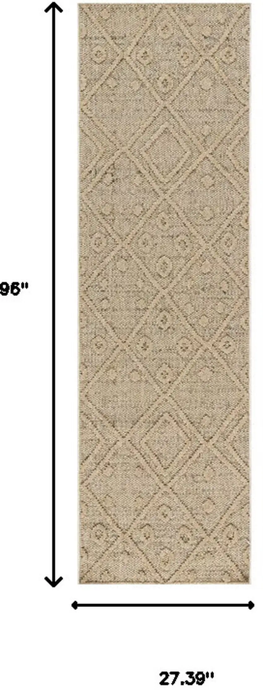 8' Beige and Brown Geometric Distressed Indoor Outdoor Runner Rug Photo 3