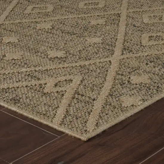 8' Beige and Brown Geometric Distressed Indoor Outdoor Runner Rug Photo 8