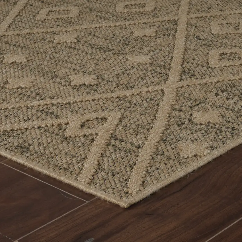 8' Beige and Brown Geometric Distressed Indoor Outdoor Runner Rug Photo 8