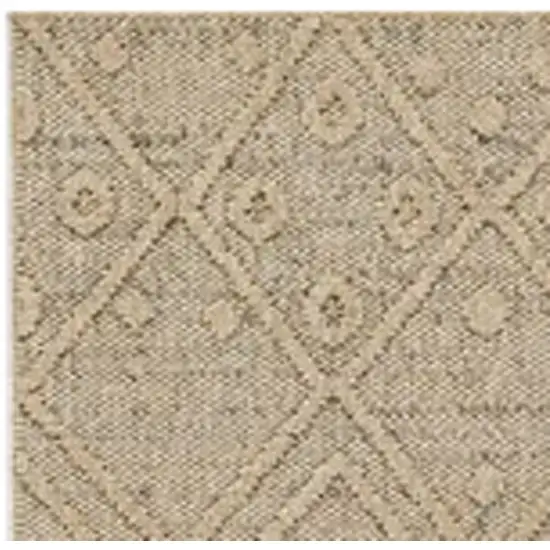 8' Beige and Brown Geometric Distressed Indoor Outdoor Runner Rug Photo 5