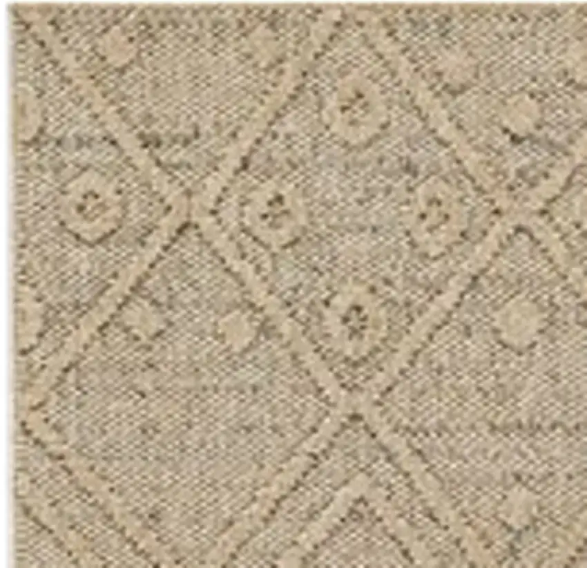 8' Beige and Brown Geometric Distressed Indoor Outdoor Runner Rug Photo 5