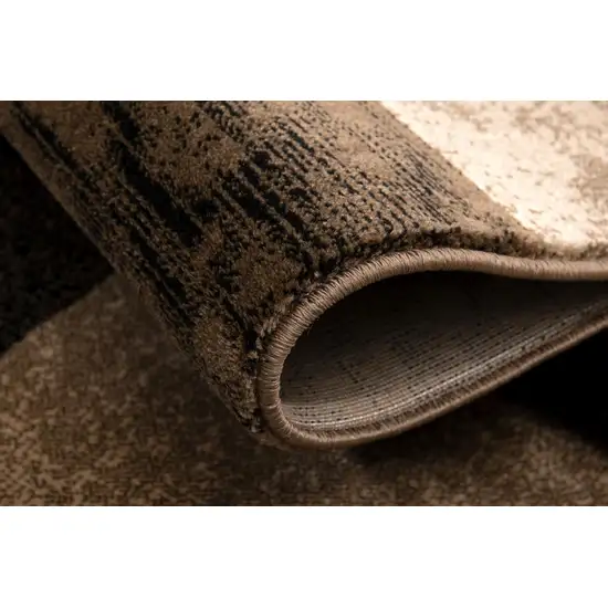 5' Beige and Brown Geometric Distressed Round Rug Photo 9