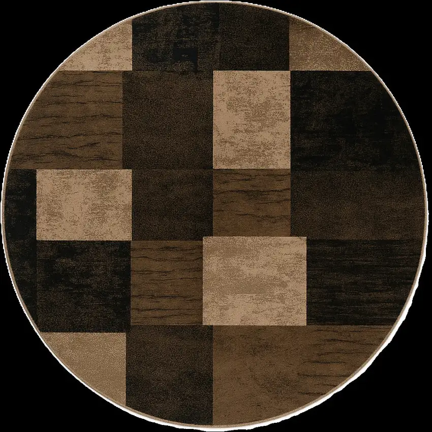 5' Beige and Brown Geometric Distressed Round Rug Photo 4