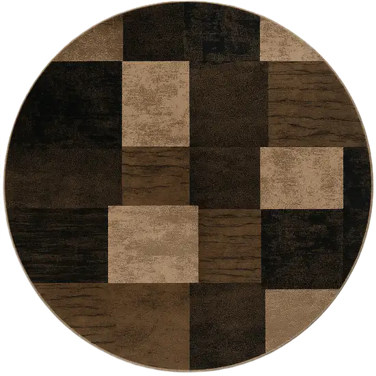 5' Beige and Brown Geometric Distressed Round Rug Photo 5