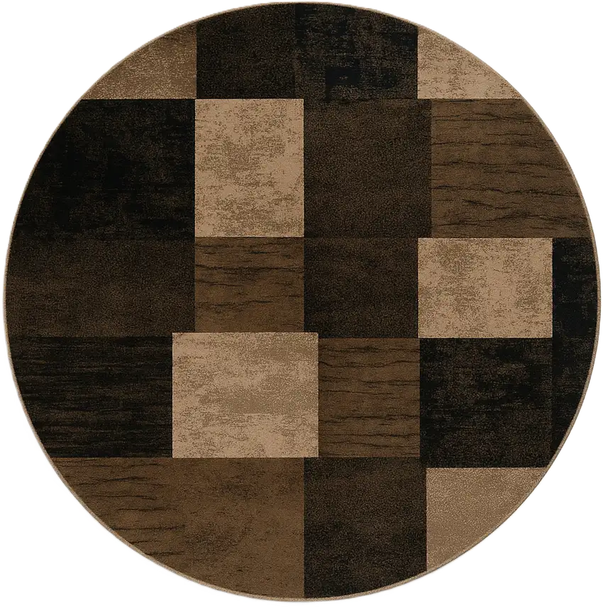 5' Beige and Brown Geometric Distressed Round Rug Photo 5