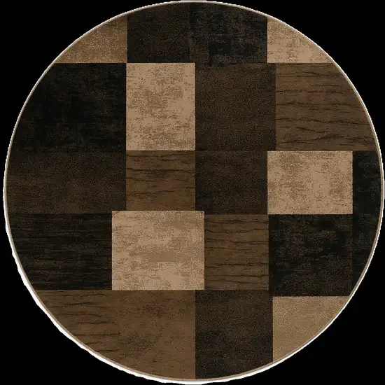 5' Beige and Brown Geometric Distressed Round Rug Photo 3