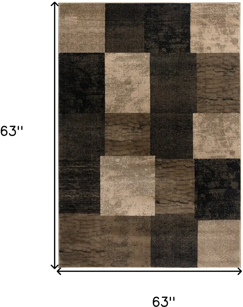 5' Beige and Brown Geometric Distressed Round Rug Photo 6