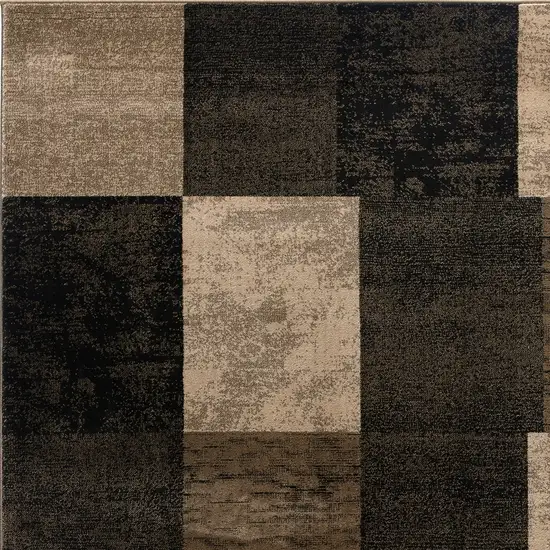 5' Beige and Brown Geometric Distressed Round Rug Photo 3