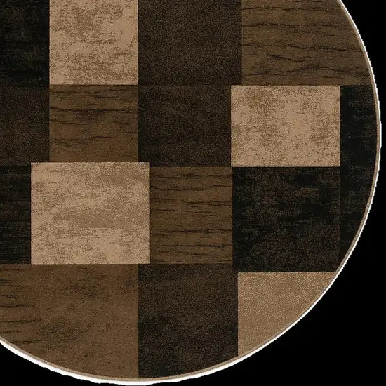5' Beige and Brown Geometric Distressed Round Rug Photo 1