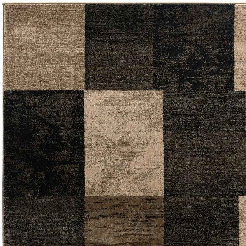 5' Beige and Brown Geometric Distressed Round Rug Photo 6