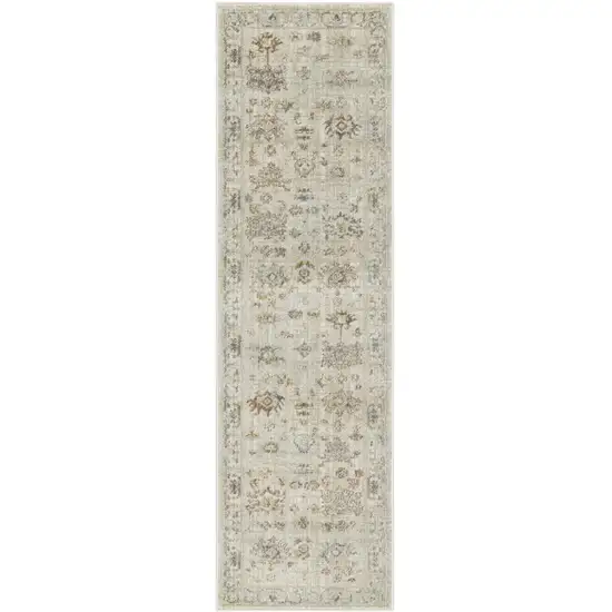 8' Beige and Brown Oriental Power Loom Distressed Runner Rug With Fringe Photo 1