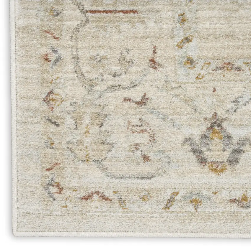 8' Beige and Brown Oriental Power Loom Distressed Runner Rug With Fringe Photo 8