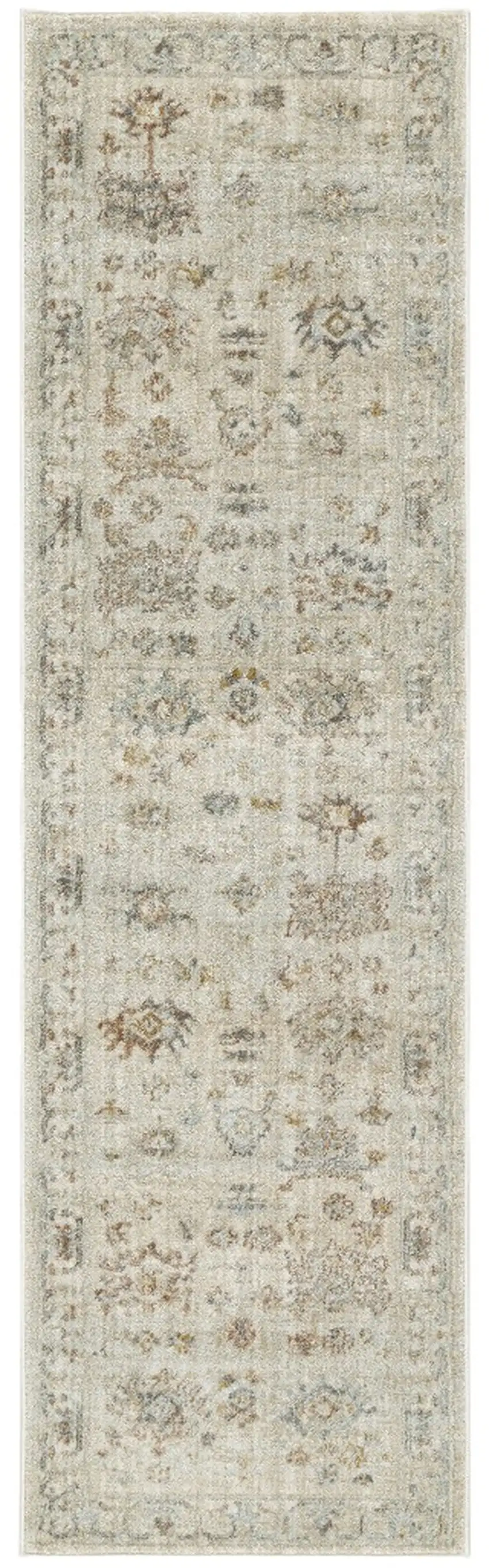 8' Beige and Brown Oriental Power Loom Distressed Runner Rug With Fringe Photo 2