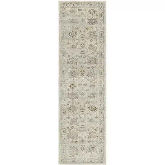 8' Beige and Brown Oriental Power Loom Distressed Runner Rug With Fringe Photo 3