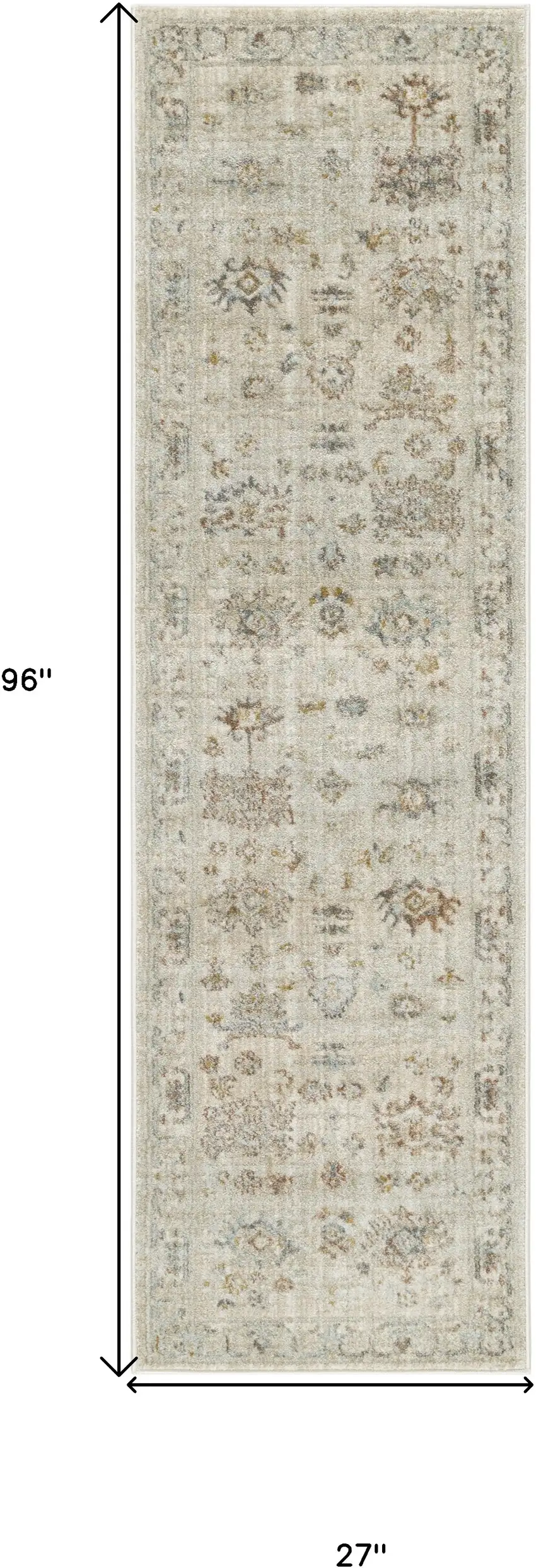 8' Beige and Brown Oriental Power Loom Distressed Runner Rug With Fringe Photo 8