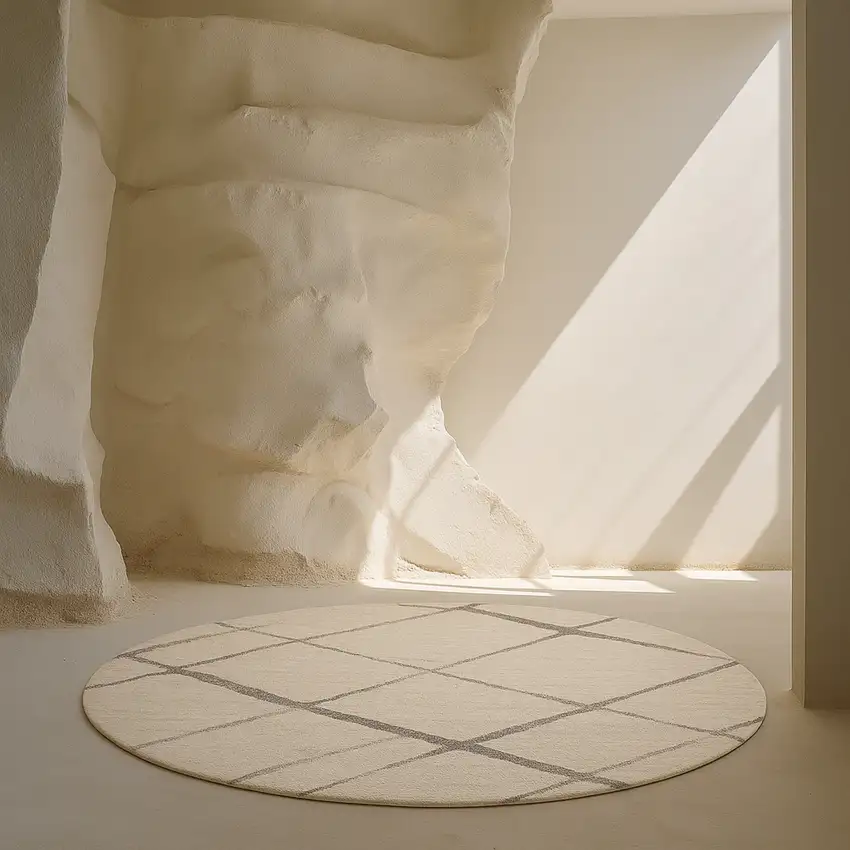 5' Beige and Gray Abstract Distressed Round Rug Photo 4