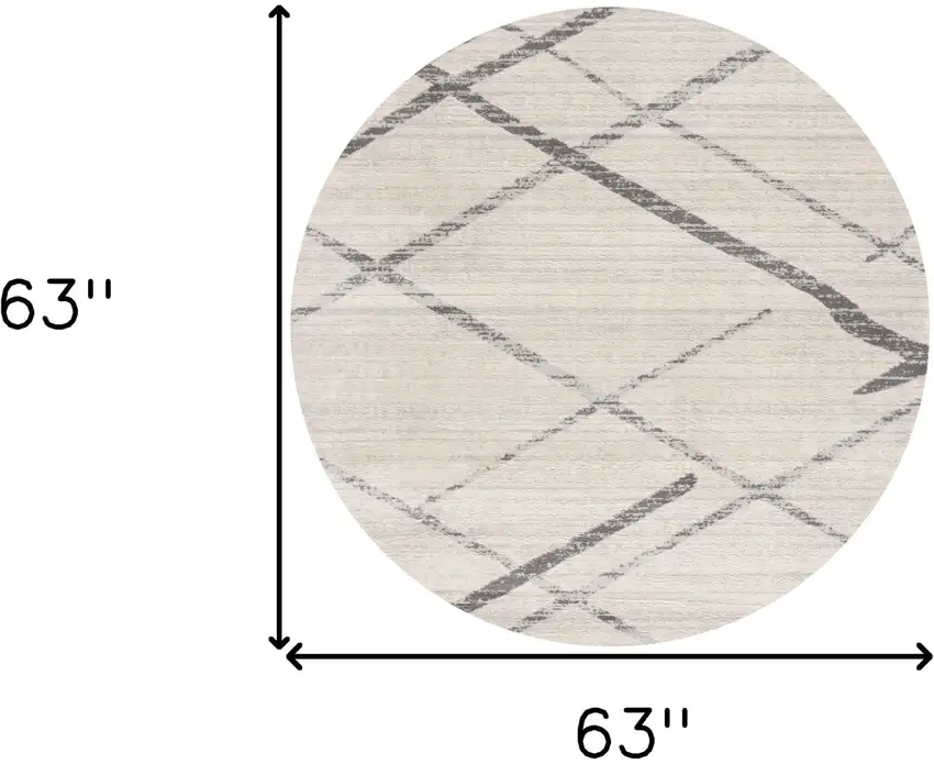 5' Beige and Gray Abstract Distressed Round Rug Photo 3