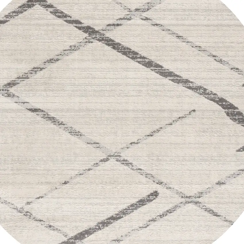 5' Beige and Gray Abstract Distressed Round Rug Photo 5