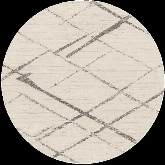 5' Beige and Gray Abstract Distressed Round Rug Photo 1
