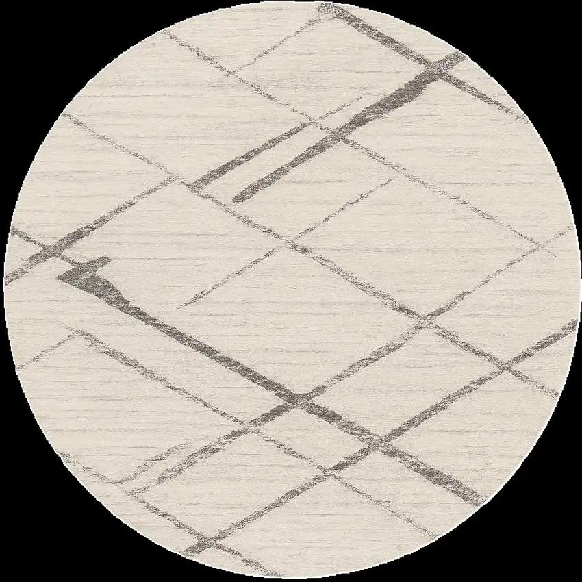 5' Beige and Gray Abstract Distressed Round Rug Photo 1