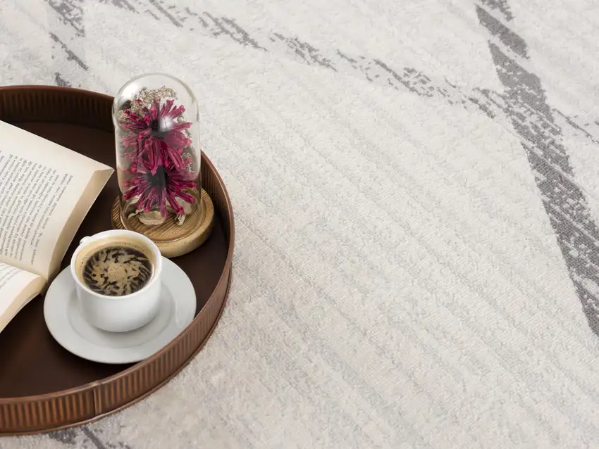 8' Beige and Gray Abstract Distressed Round Rug Photo 6