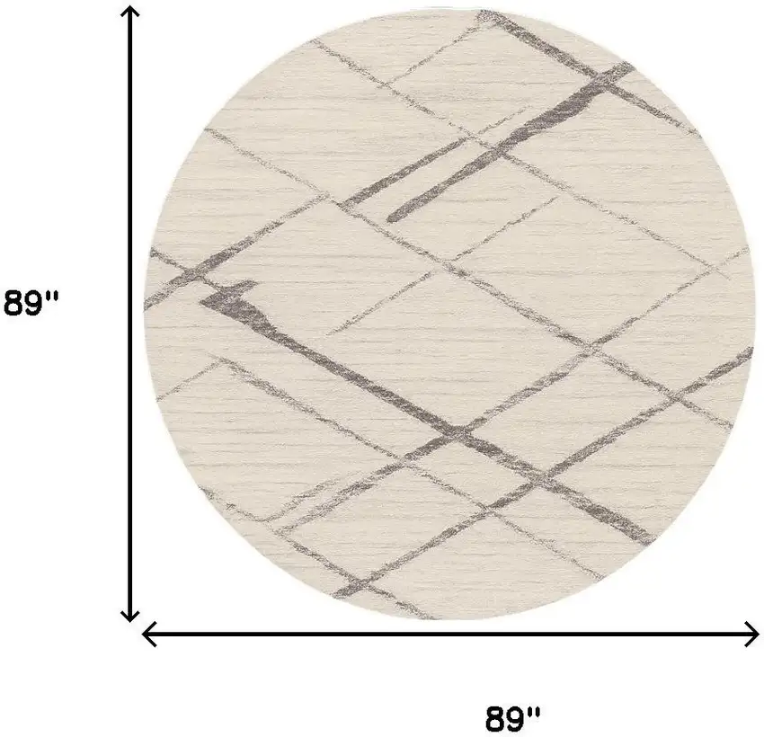 8' Beige and Gray Abstract Distressed Round Rug Photo 3