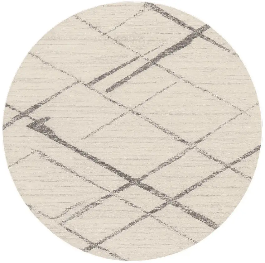 8' Beige and Gray Abstract Distressed Round Rug Photo 2