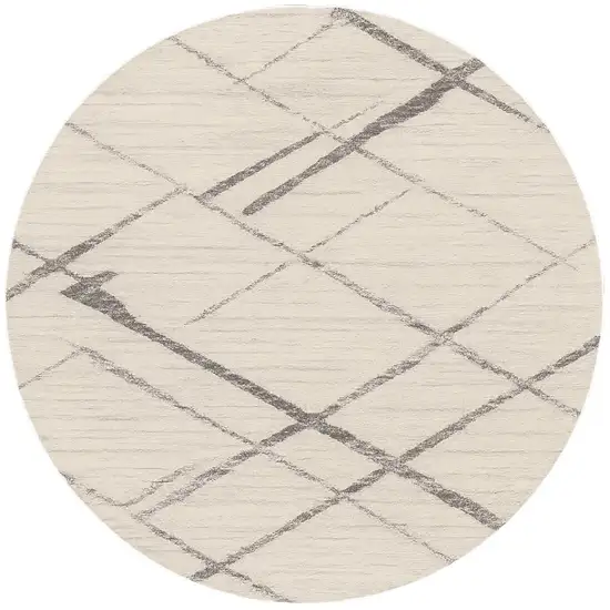 8' Beige and Gray Abstract Distressed Round Rug Photo 2