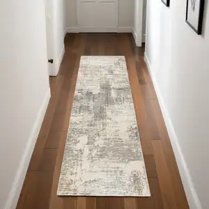 Photo of 8' Beige and Gray Abstract Non Skid Runner Rug