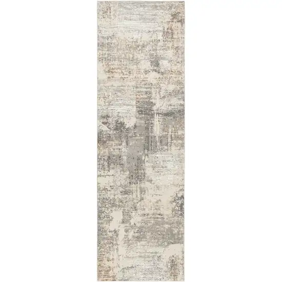 8' Beige and Gray Abstract Non Skid Runner Rug Photo 1