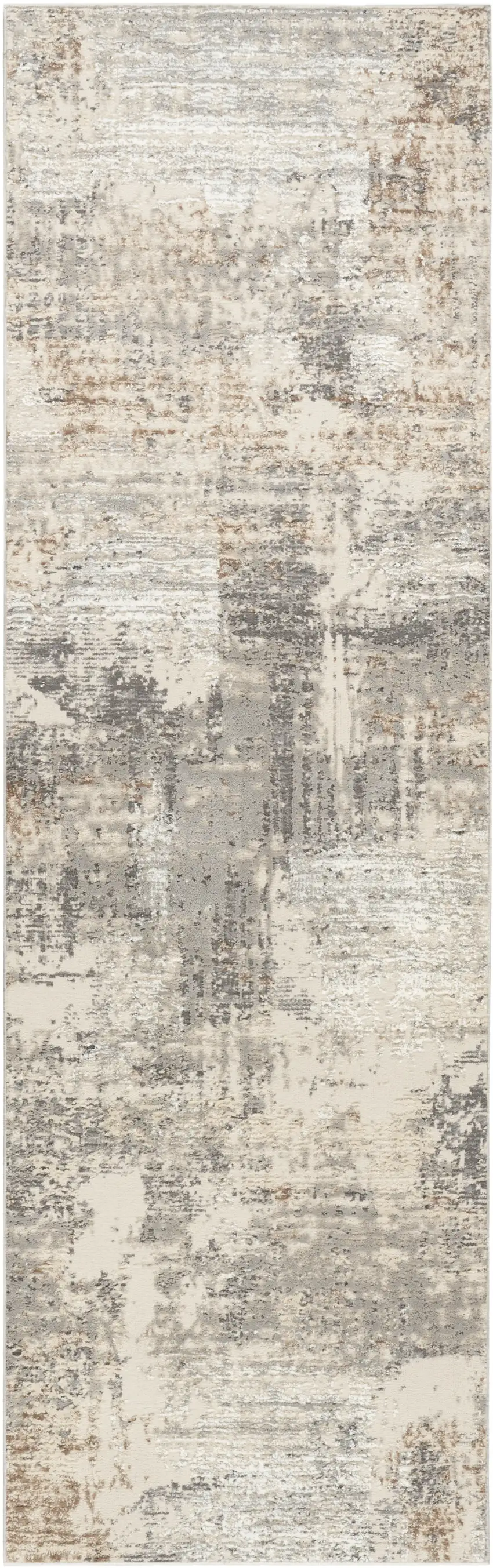 8' Beige and Gray Abstract Non Skid Runner Rug Photo 1