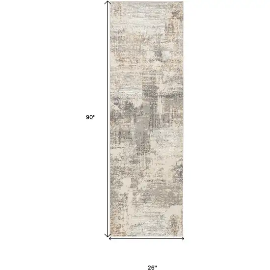 8' Beige and Gray Abstract Non Skid Runner Rug Photo 3
