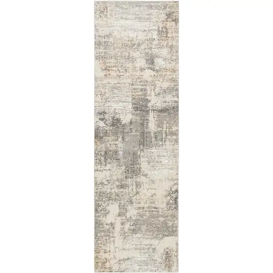 8' Beige and Gray Abstract Non Skid Runner Rug Photo 2