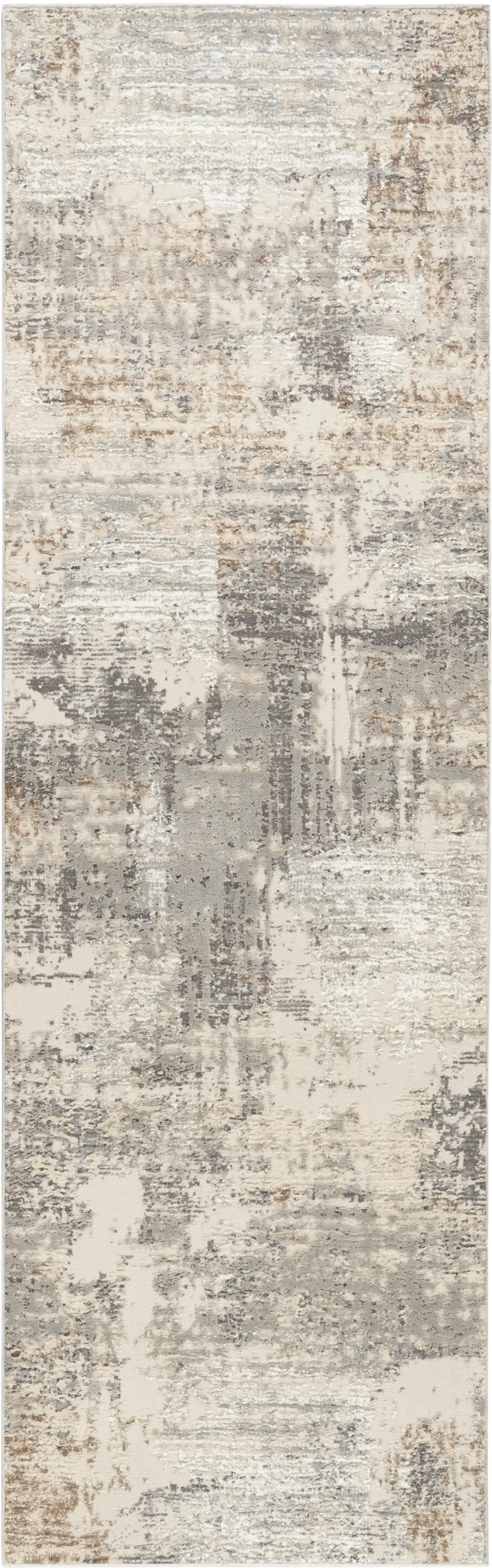 8' Beige and Gray Abstract Non Skid Runner Rug Photo 2