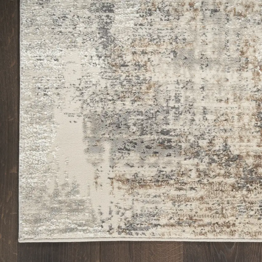 8' Beige and Gray Abstract Non Skid Runner Rug Photo 7