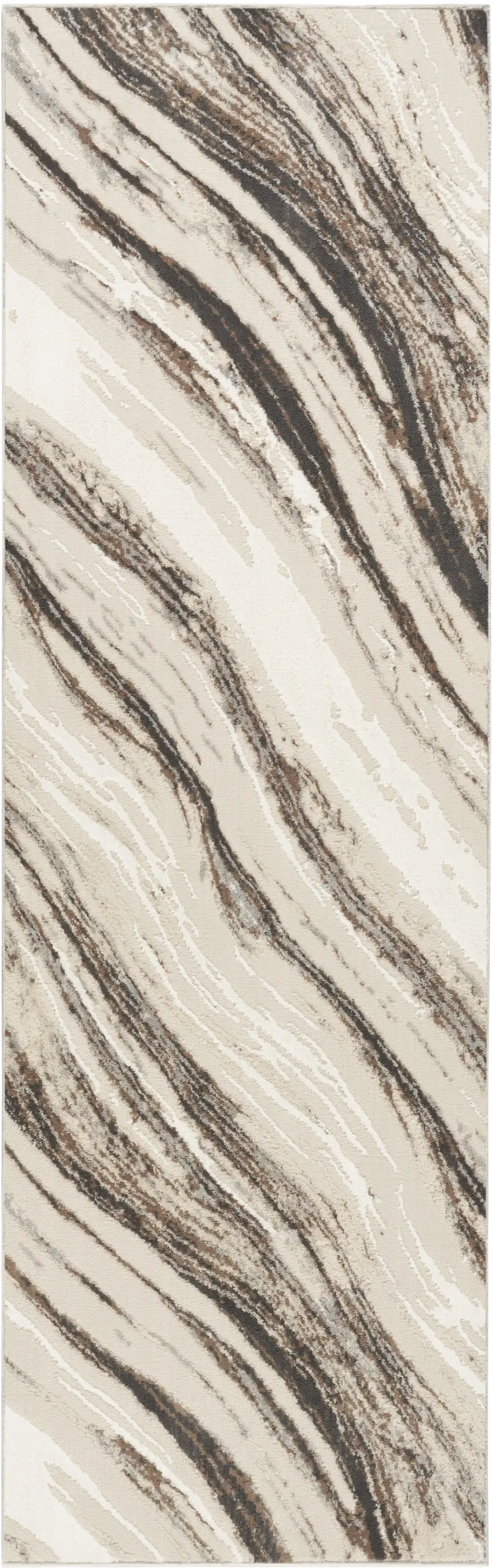 8' Beige and Gray Abstract Non Skid Runner Rug Photo 2