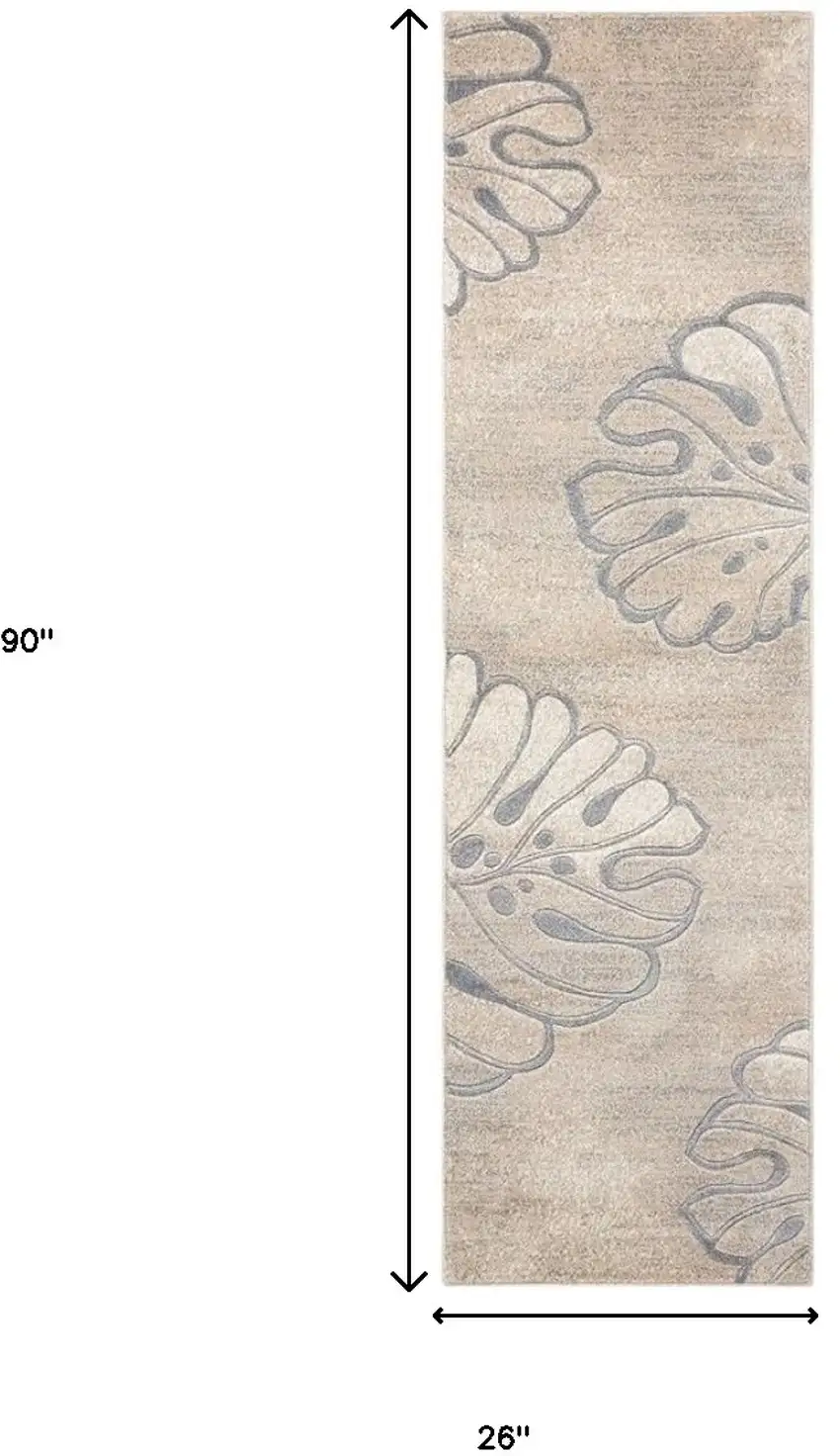 8' Beige and Gray Floral Non Skid Runner Rug Photo 7