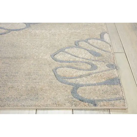 8' Beige and Gray Floral Non Skid Runner Rug Photo 5