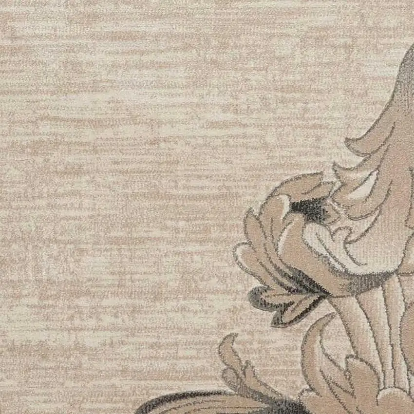 8' Beige and Gray Floral Non Skid Runner Rug Photo 1