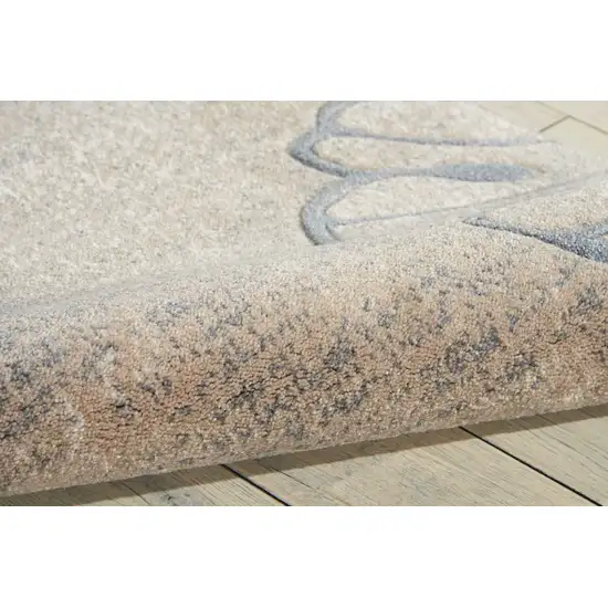8' Beige and Gray Floral Non Skid Runner Rug Photo 7