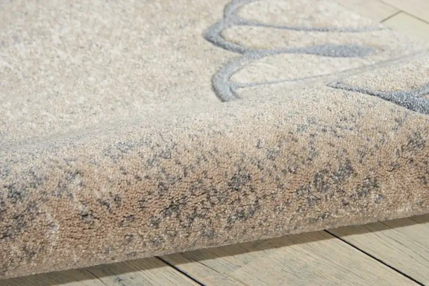 8' Beige and Gray Floral Non Skid Runner Rug Photo 7