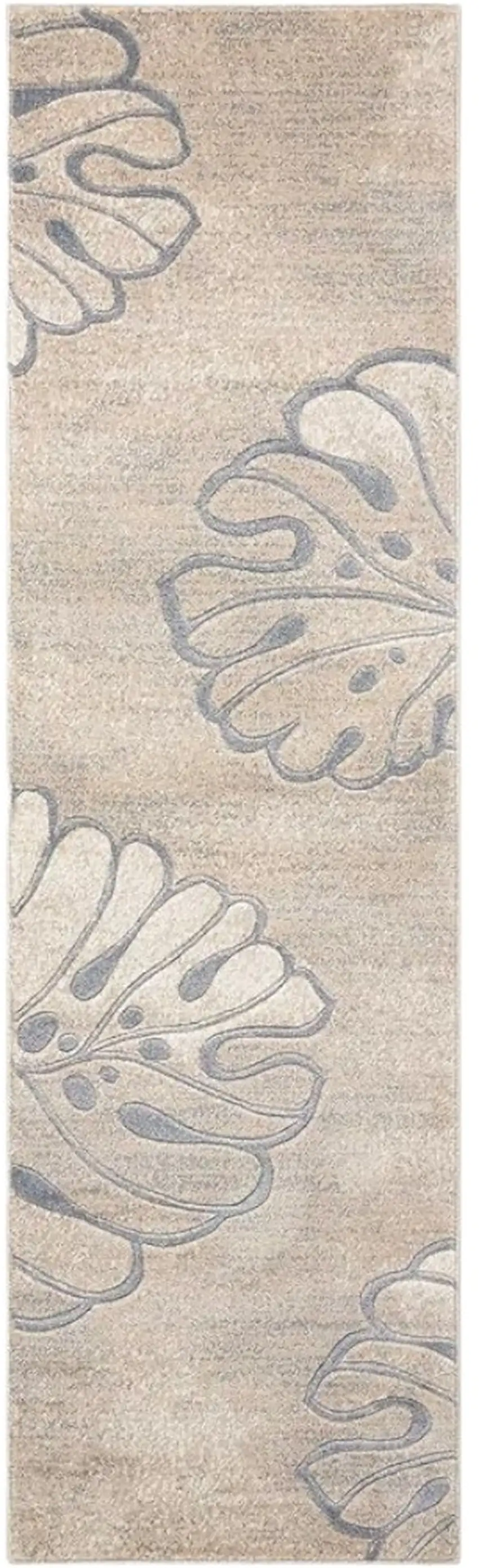 8' Beige and Gray Floral Non Skid Runner Rug Photo 1