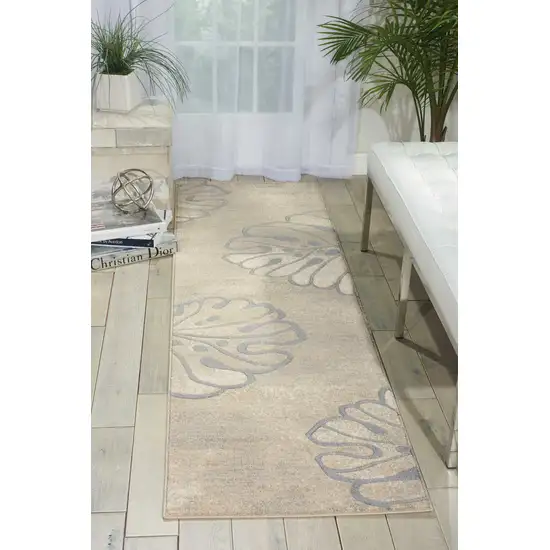 8' Beige and Gray Floral Non Skid Runner Rug Photo 3