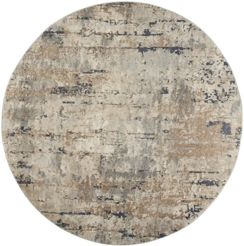 10' Beige and Gray Round Abstract Power Loom Area Rug Photo 4