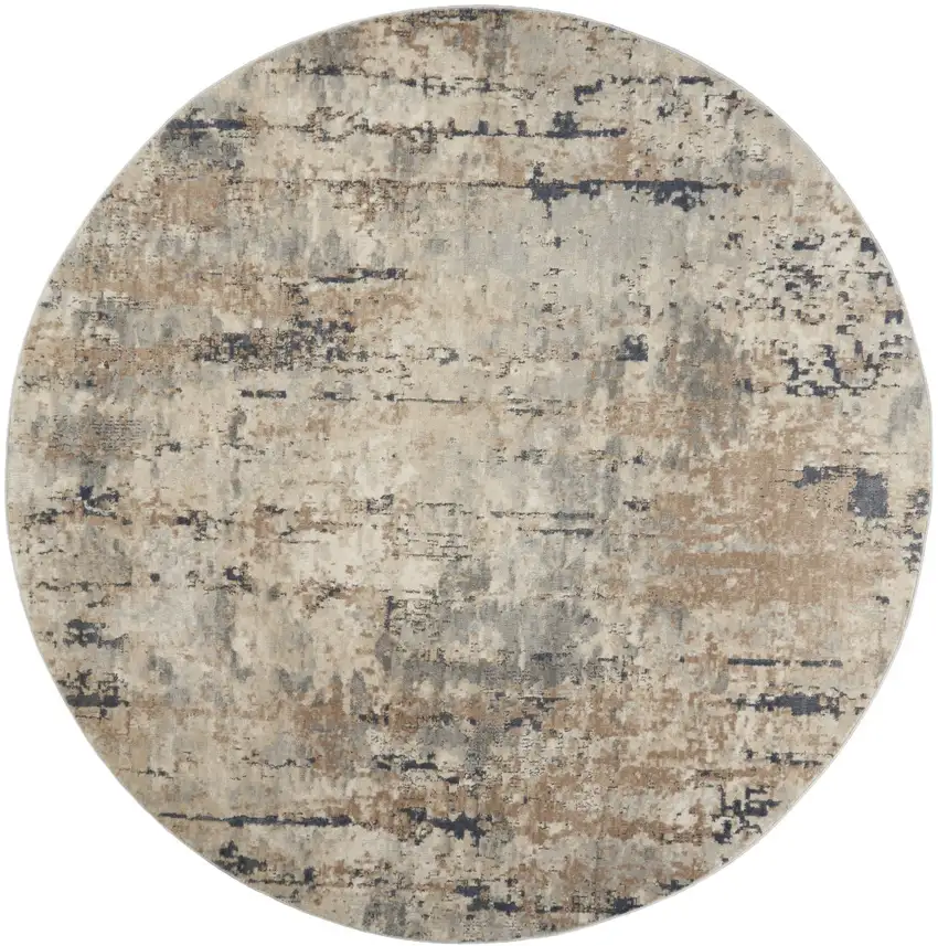 10' Beige and Gray Round Abstract Power Loom Area Rug Photo 2